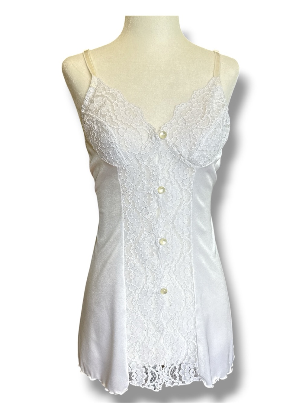 Belimage Vintage Satin and Lace Lingerie Top White Size Large Made in Canada